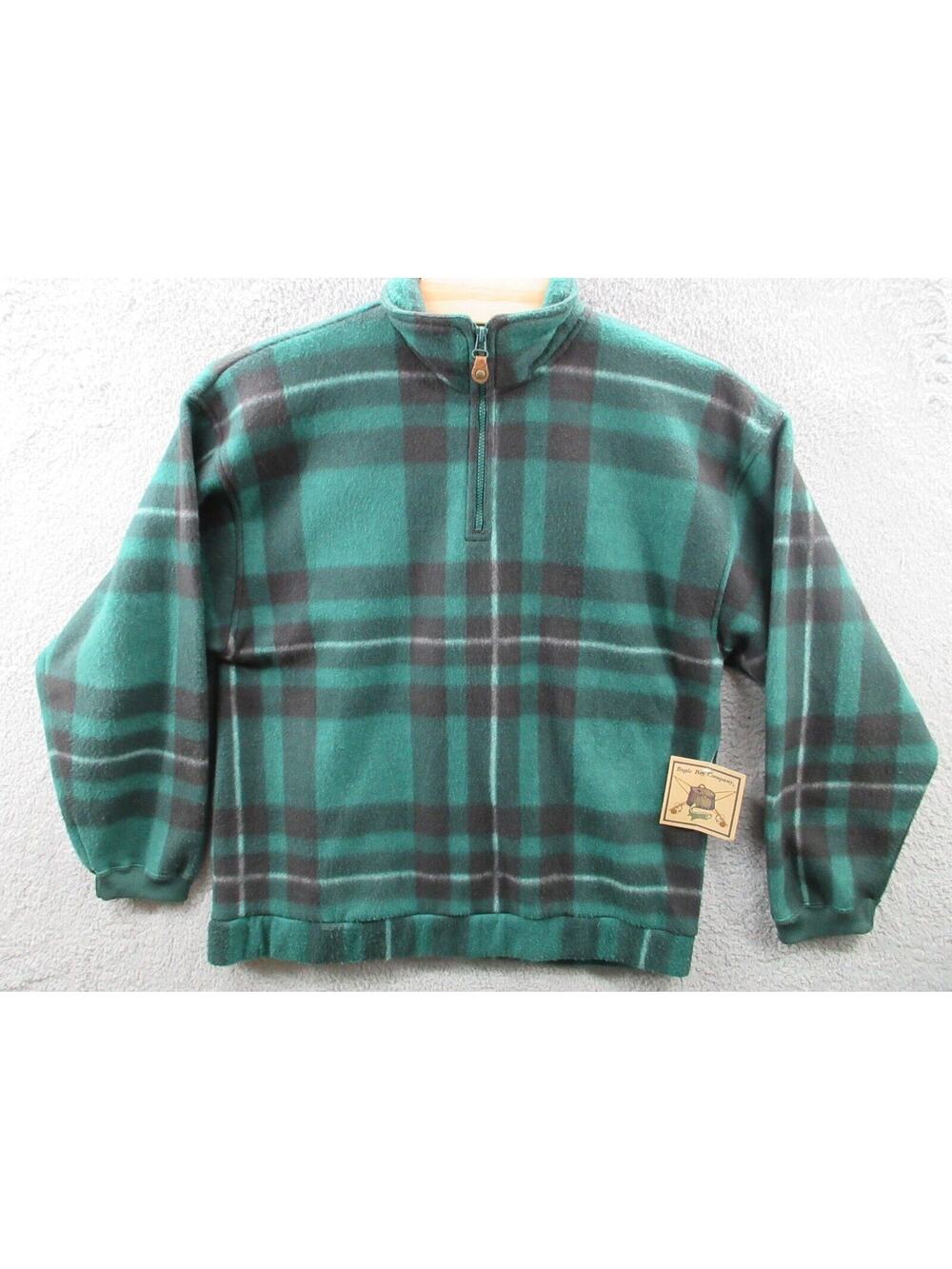 NWT Vintage 90s Bugle Boy Fleece 1/4 Zip Pullover Green Black Plaid Sz Large